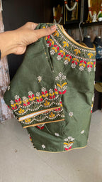 Light orange organza saree with silk embroidery blouse - Threads