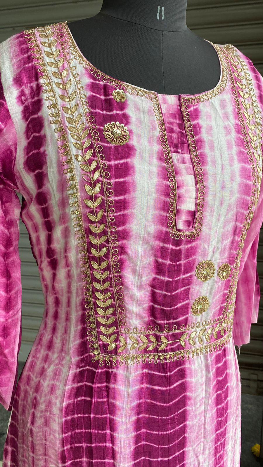 Pink and white pure shibori embroidery kurti top - Threads