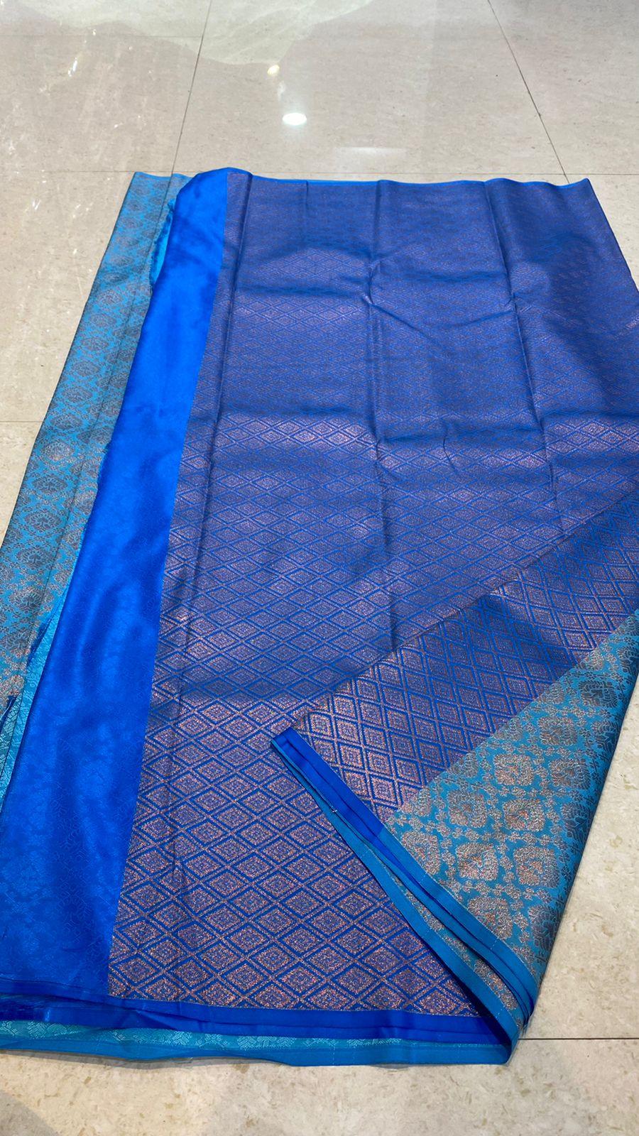 Western blue soft silk saree with blouse - Threads