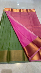 Western green and pink silk saree with blouse - Threads