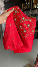 Deep blue floral soft organza saree with hand worked blouse - Threads