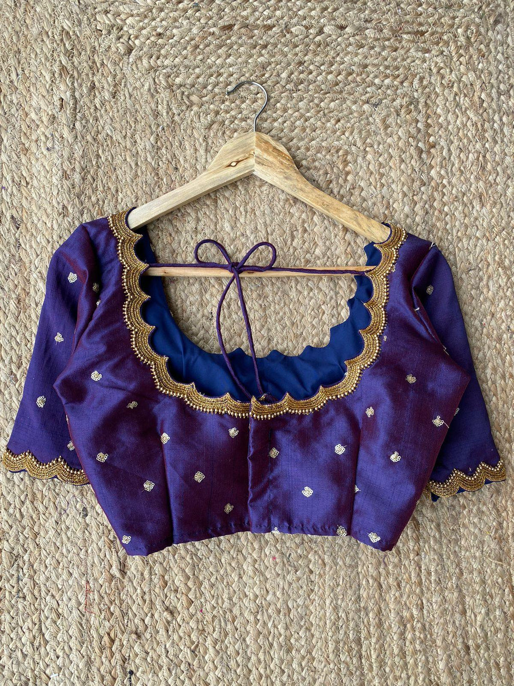 Purple Silk embroidery hand worked blouse - Threads