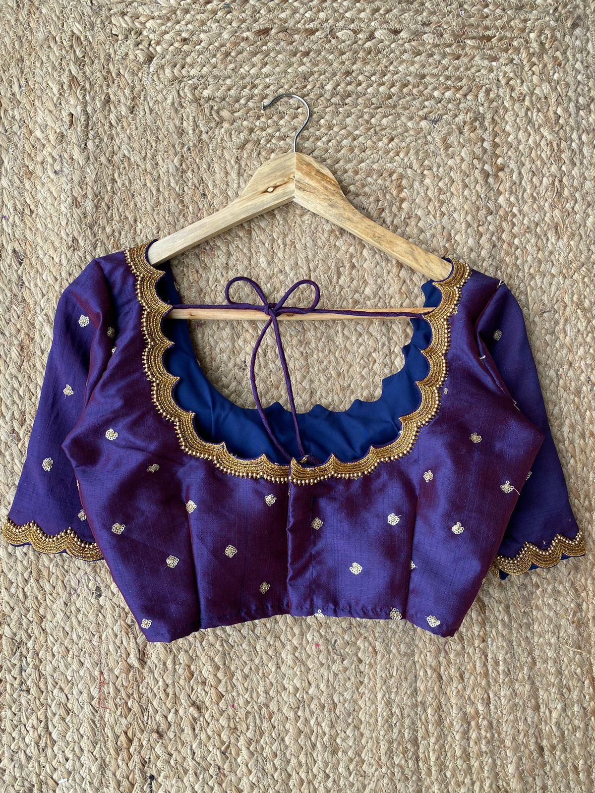 Purple Silk embroidery hand worked blouse - Threads