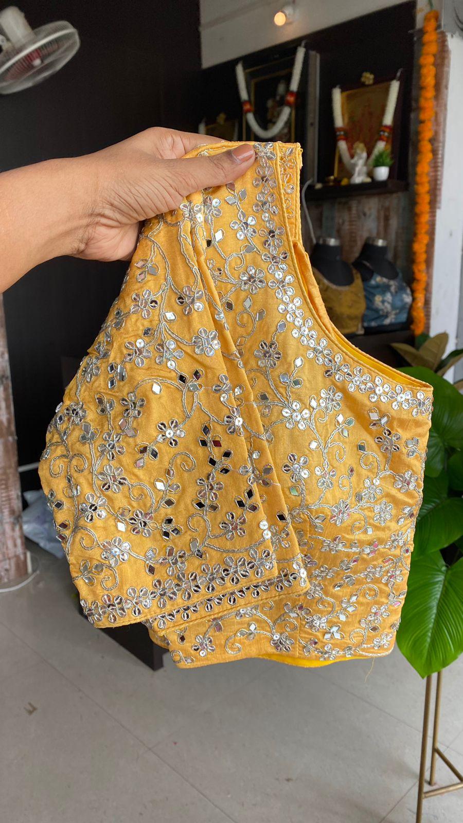 Soft pink and orange organza saree with embroidery yellow blouse - Threads