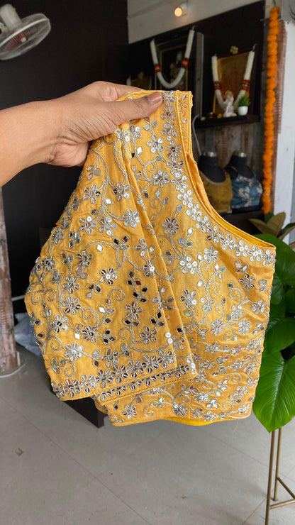 Soft pink and orange organza saree with embroidery yellow blouse - Threads