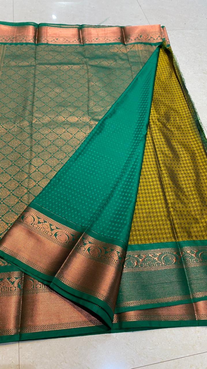 Mehandi green semi silk saree with blouse - Threads