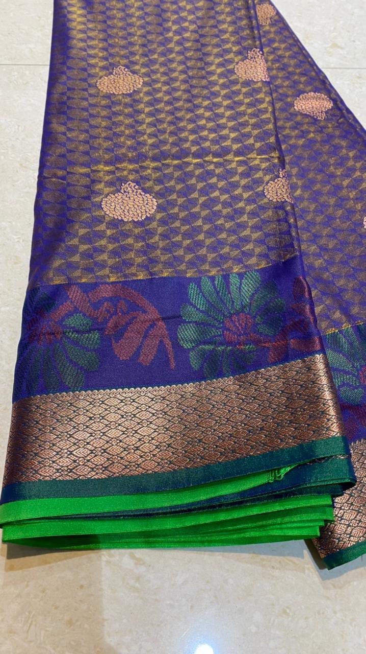 Dual shaded purple and green silk saree with blouse - Threads