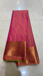 Pink and parrot green silk saree with blouse - Threads