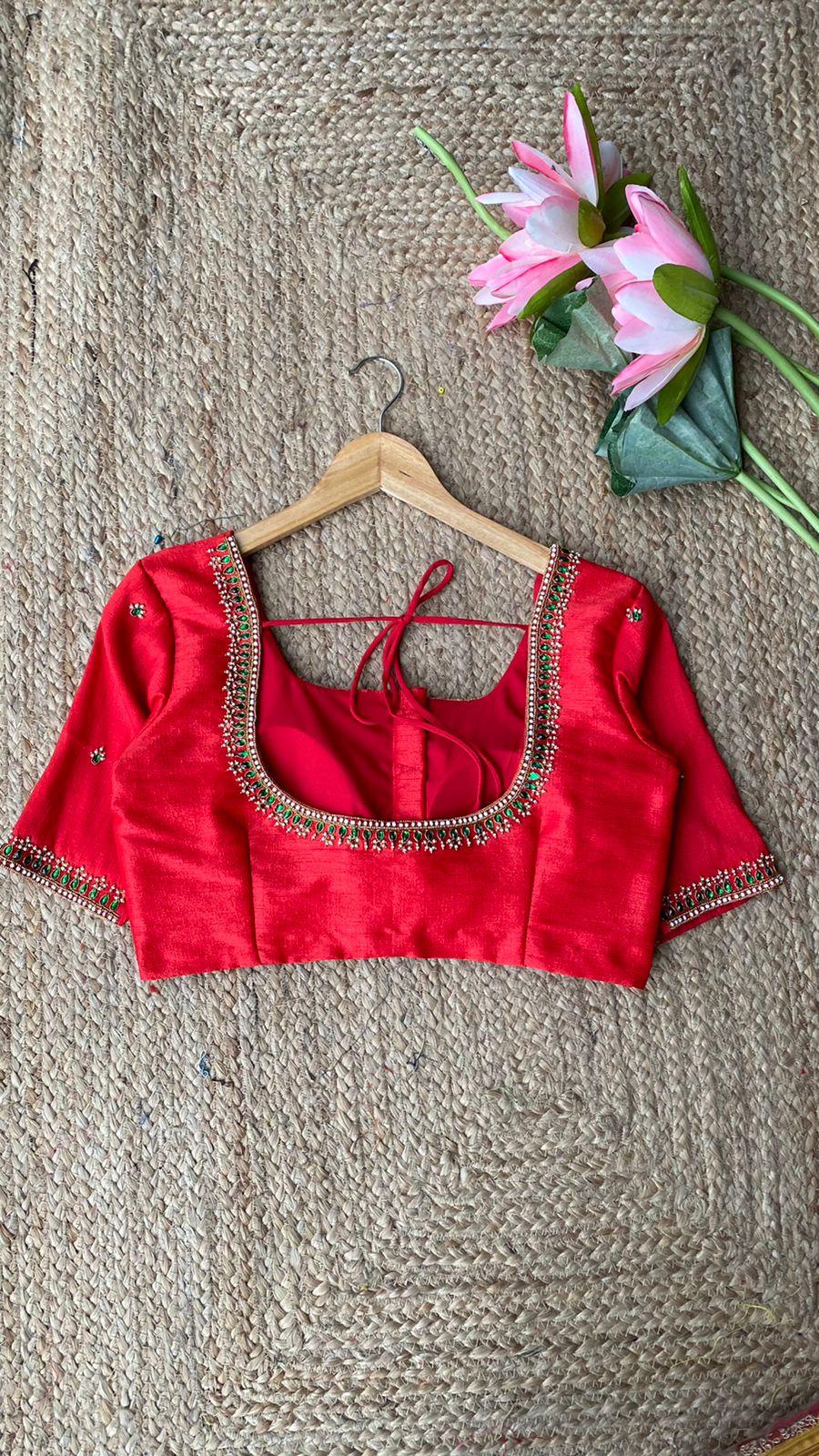 Red silk heavy hand worked blouse - Threads