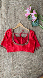 Red silk heavy hand worked blouse - Threads