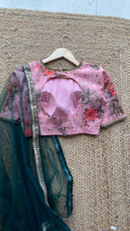 Peach Floral organza embroidery hand worked lehenga - Threads