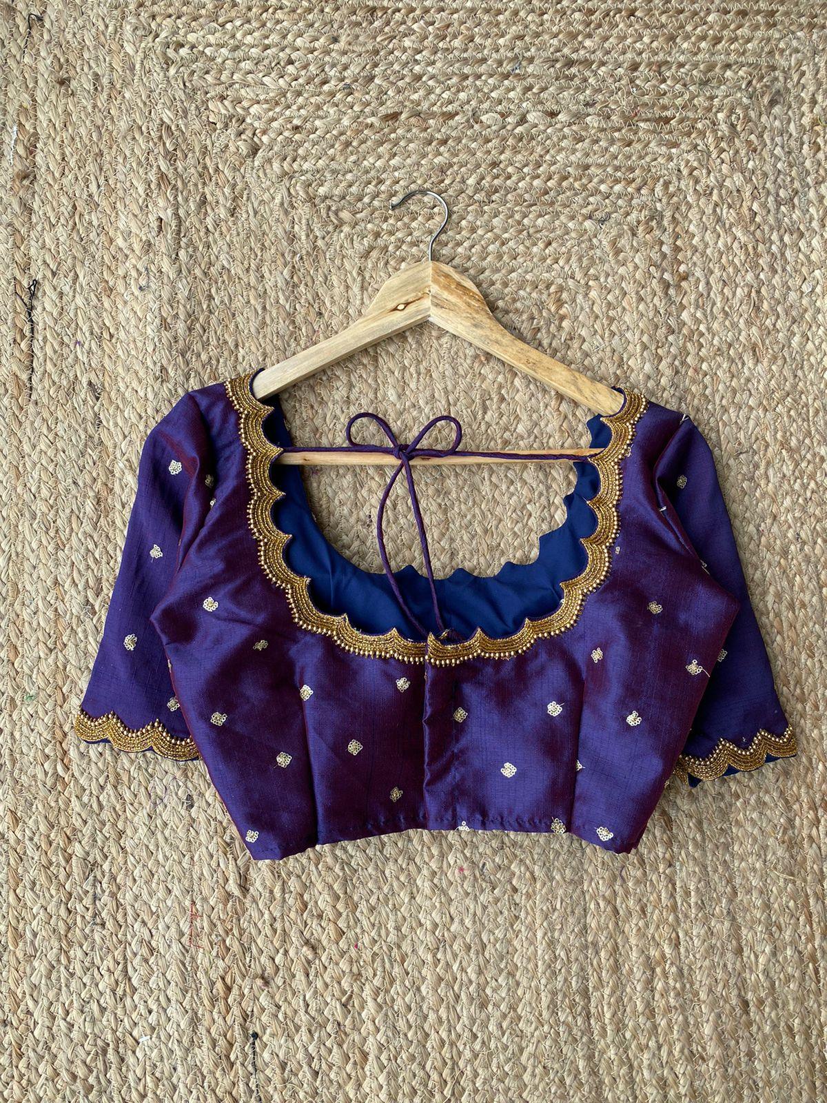 Purple Silk embroidery hand worked blouse - Threads
