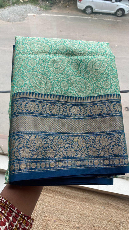 Rexona and blue silk saree with blouse - Threads