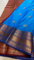Sea blue silk saree with blouse - Threads