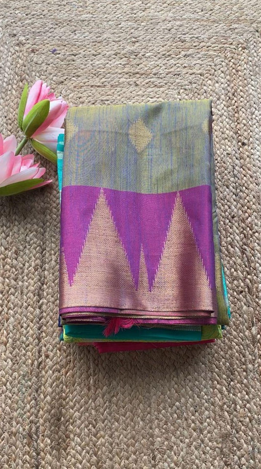 Silver grey dual shaded silk saree with blouse - Threads