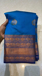 Sea blue silk saree with blouse - Threads