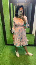 Peach floral Cotton printed short kurti top - Threads
