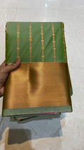Western green and pink silk saree with blouse - Threads