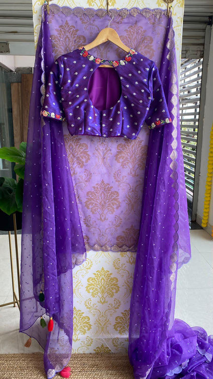 Purple organza saree with hand worked saree - Threads