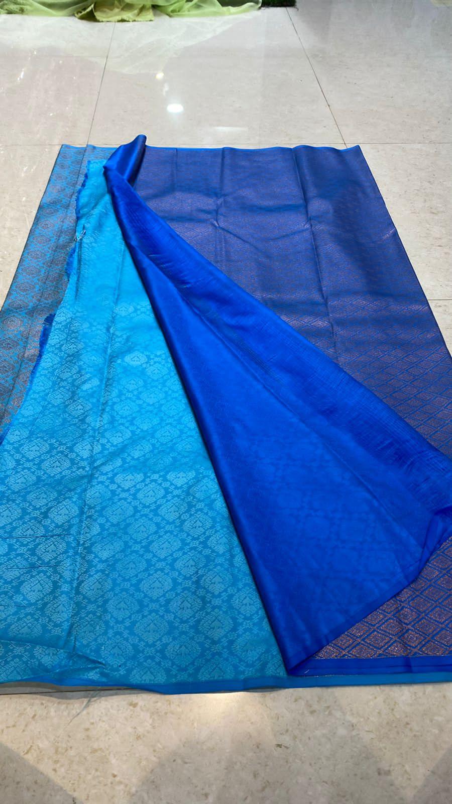 Western blue soft silk saree with blouse - Threads