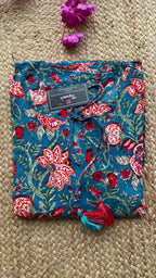 Blue and red Cotton printed kurti top - Threads