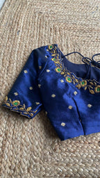 Midnight blue silk embroidery hand worked blouse - Threads