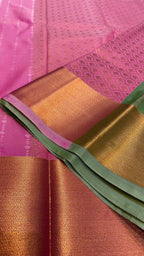 Western green and pink silk saree with blouse - Threads