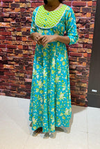 Green yellow floral printed cotton kurti top - Threads