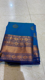Sea blue silk saree with blouse - Threads