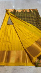 Yellow and green silk saree with blouse - Threads