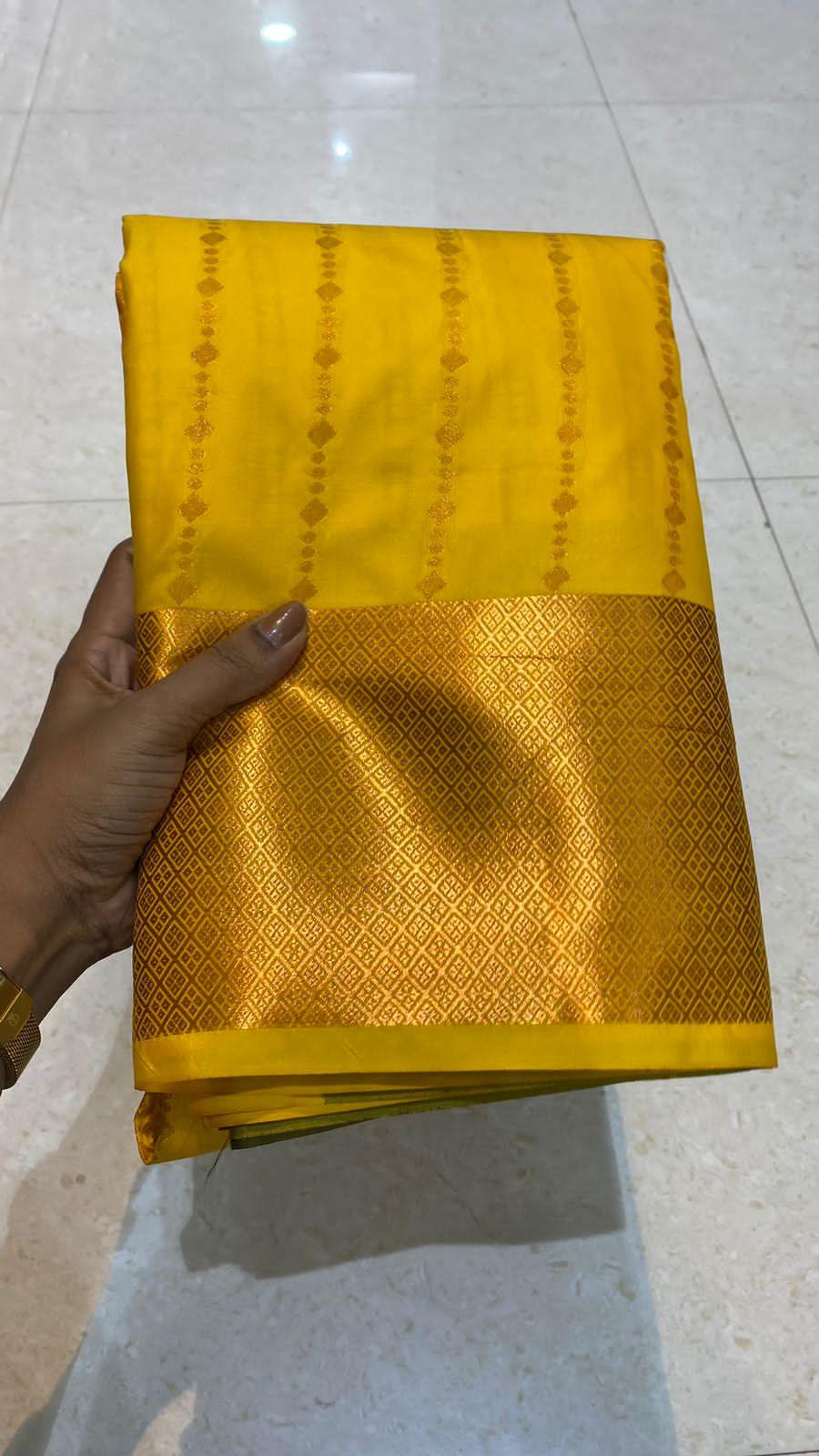 Yellow and green silk saree with blouse - Threads