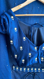 Deep blue marble silk saree with hand worked saree - Threads