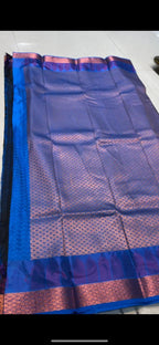 Dual shaded black and blue silk saree with blouse - Threads