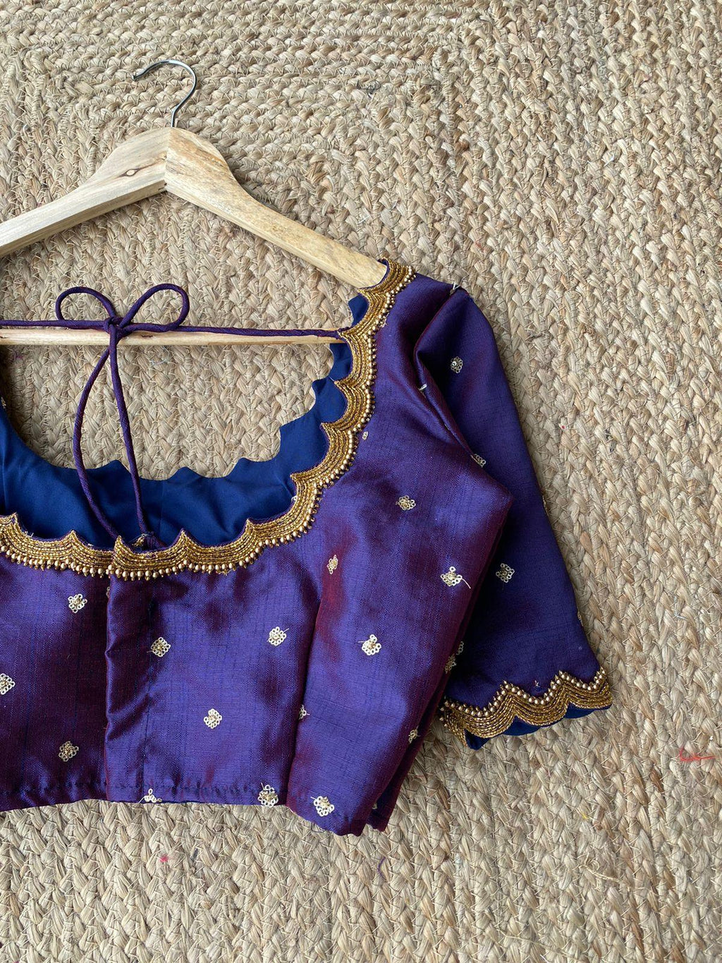 Purple Silk embroidery hand worked blouse - Threads