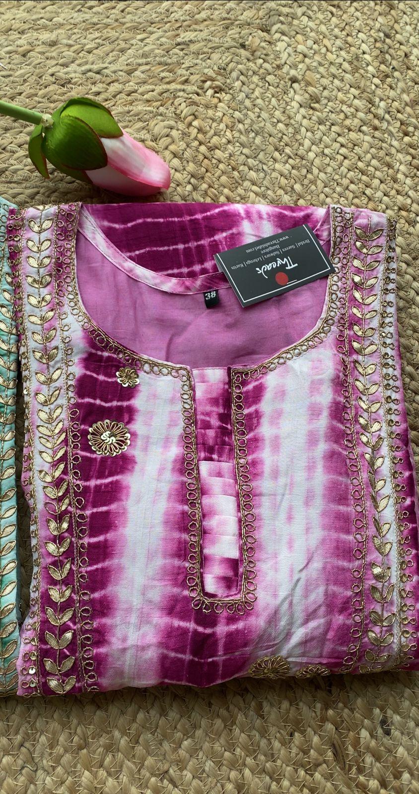 Pink and white pure shibori embroidery kurti top - Threads