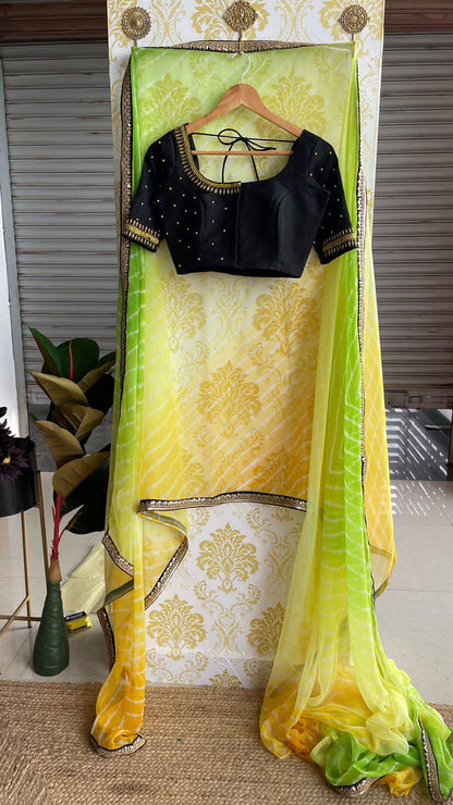 Soft dual coloured chiffon saree with hand worked blouse - Threads
