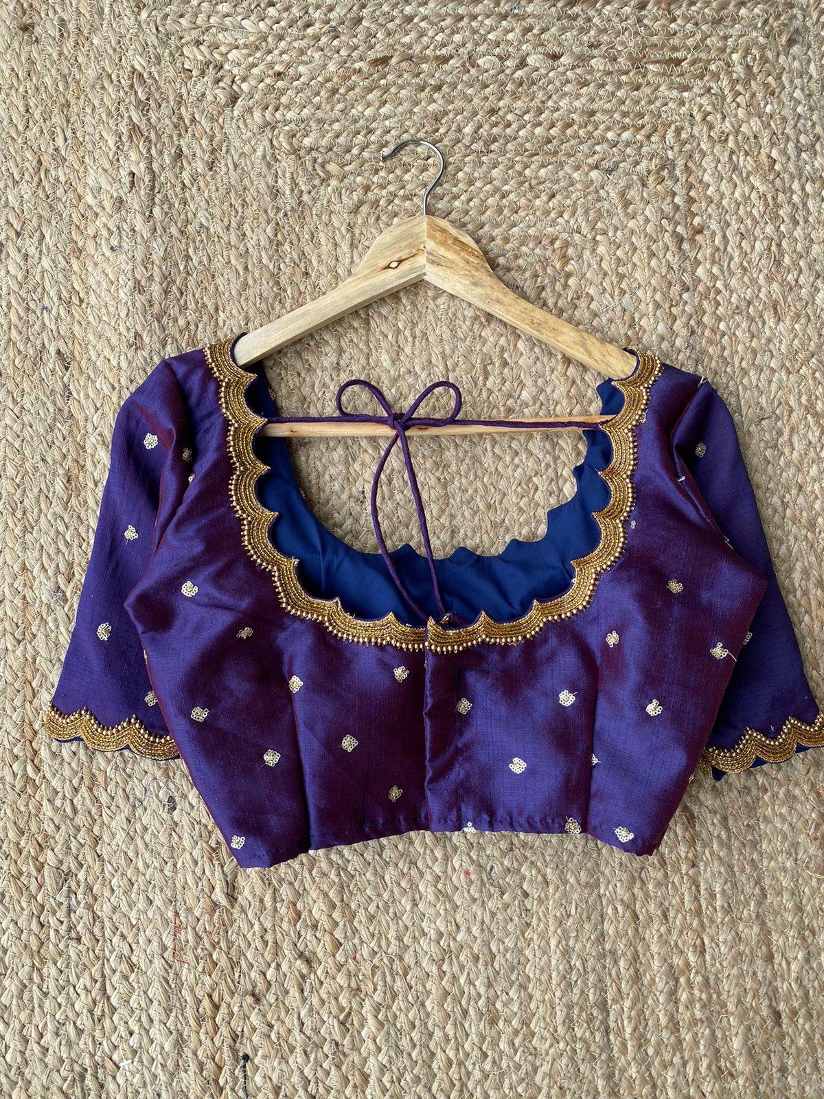 Purple Silk embroidery hand worked blouse - Threads