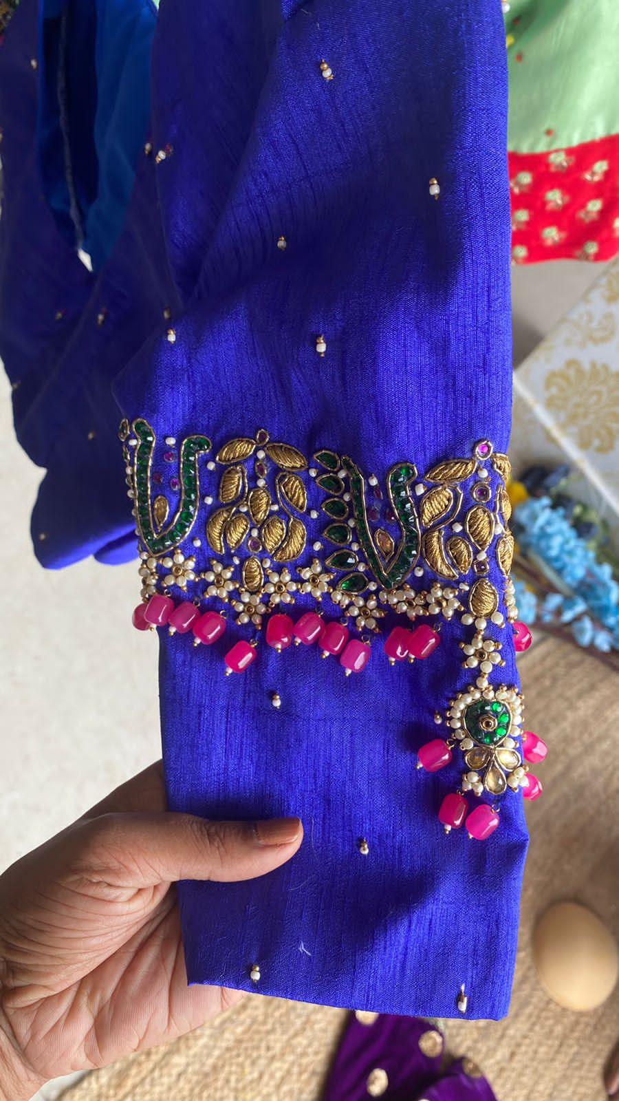 Royal Blue hand embroidery worked blouse - Threads