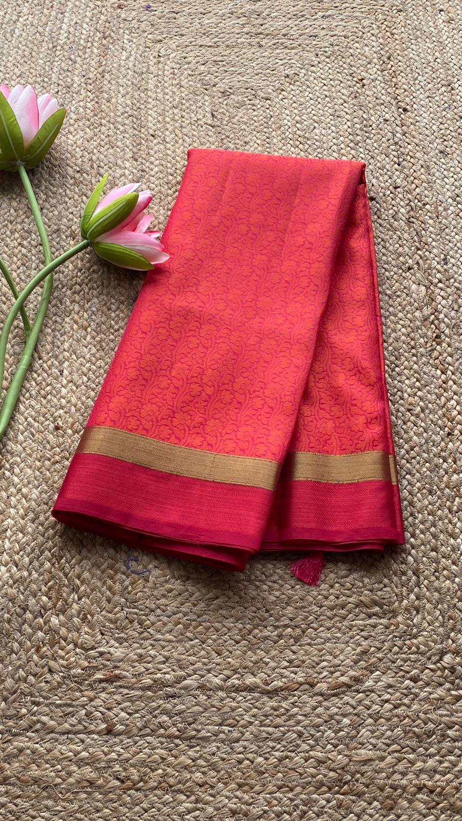 Deep orange and red dual shaded silk saree with blouse - Threads
