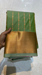 Western green and pink silk saree with blouse - Threads