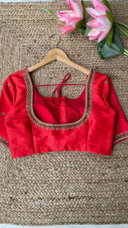 Red silk heavy hand worked blouse - Threads