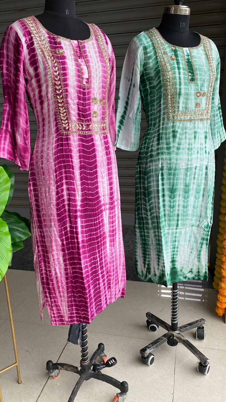 Pink and white pure shibori embroidery kurti top - Threads