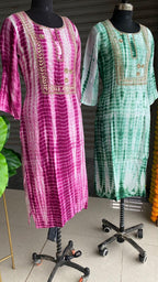 Pink and white pure shibori embroidery kurti top - Threads