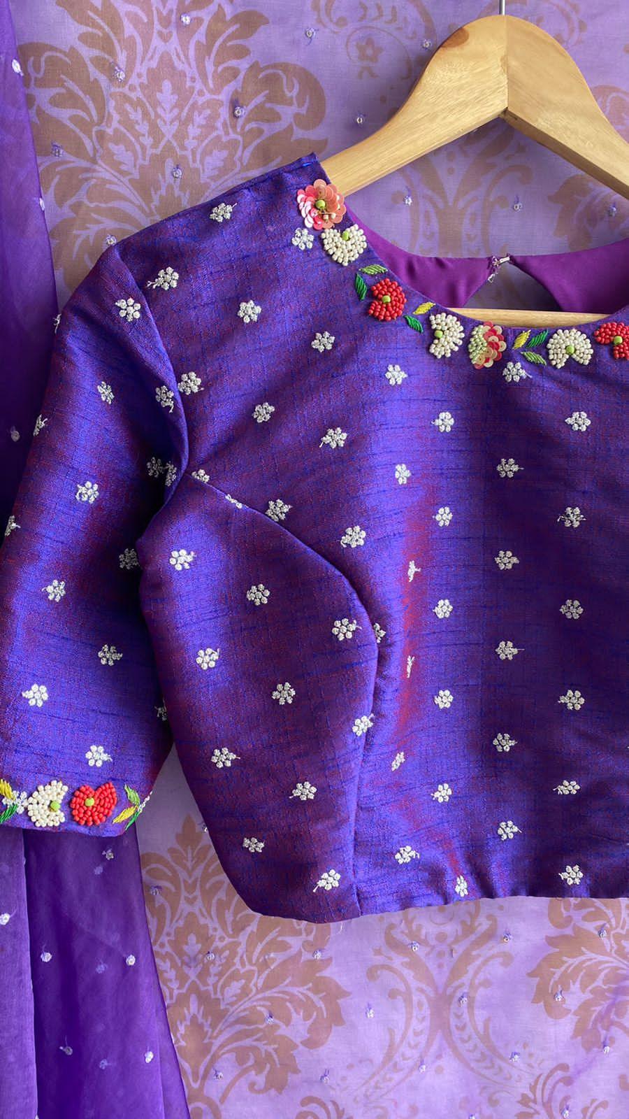 Purple organza saree with hand worked saree - Threads