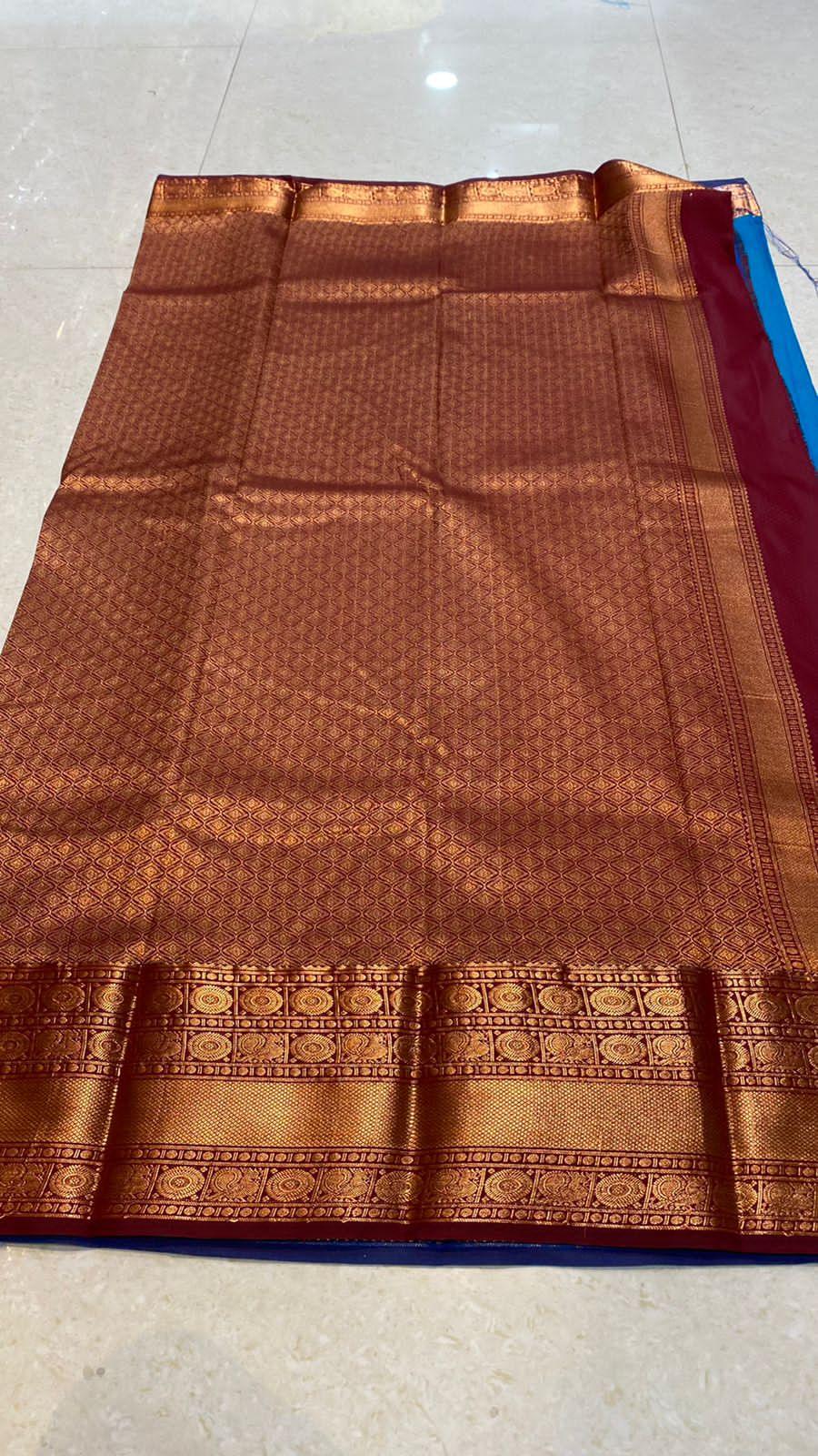 Sea blue silk saree with blouse - Threads