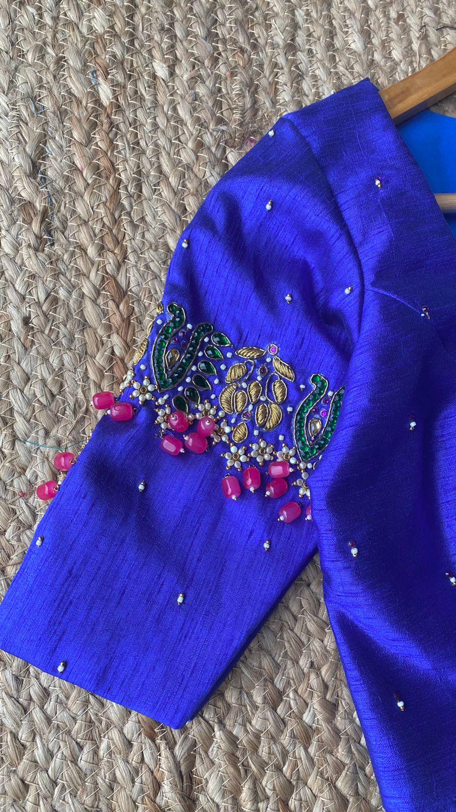Royal Blue hand embroidery worked blouse - Threads