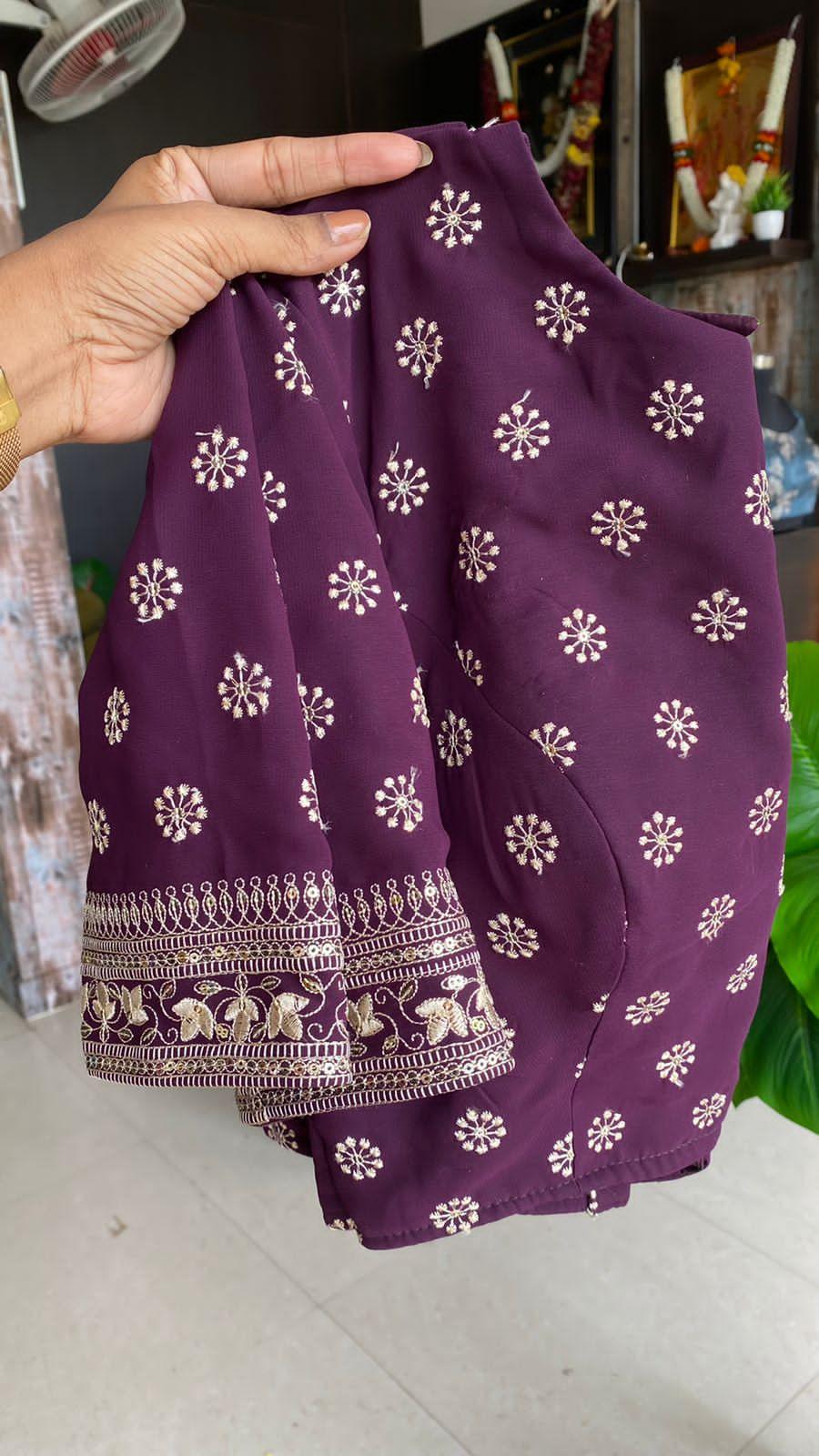 Wine georgette saree with embroidery worked Blouse - Threads