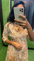 Beige Cotton printed maxi kurti top