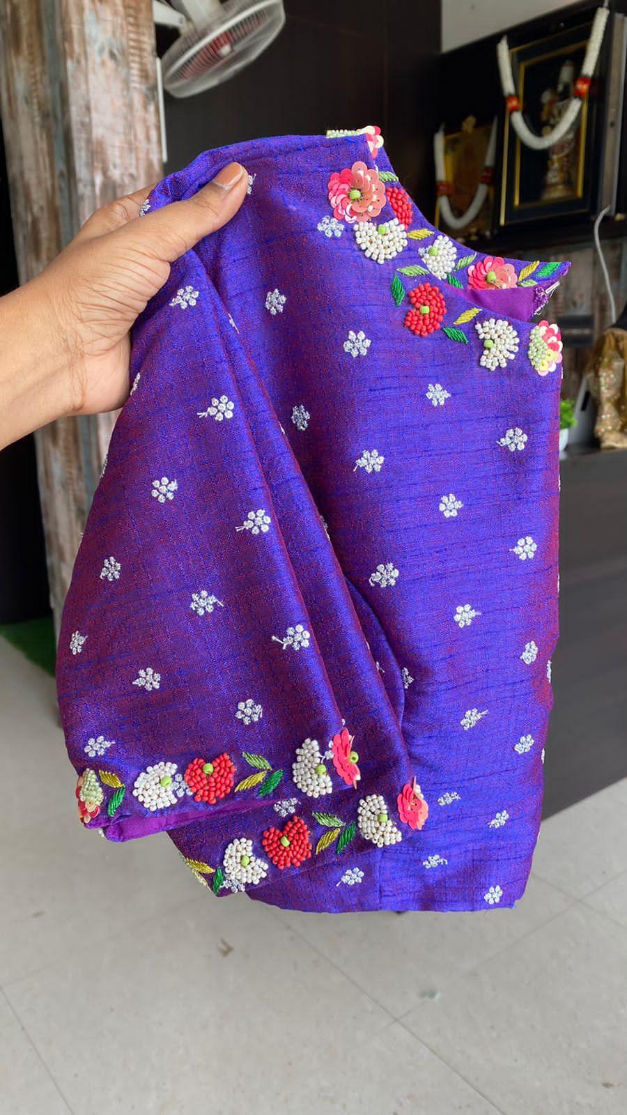 Purple organza saree with hand worked saree - Threads