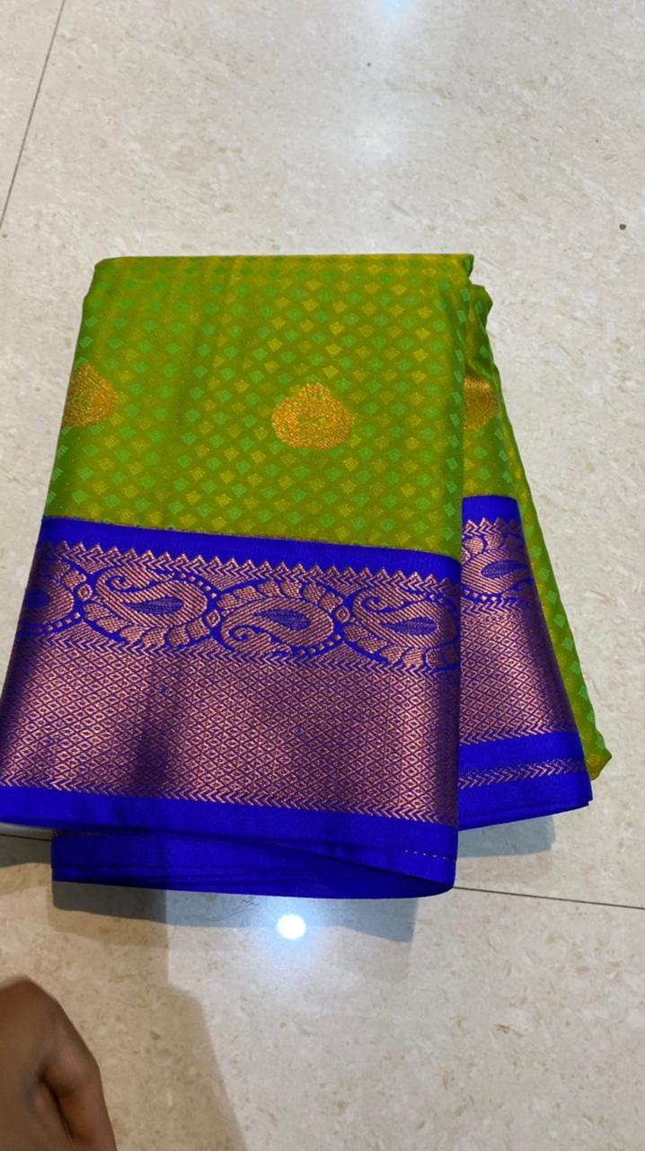 Parrot Green Wedding Wear Silk Saree